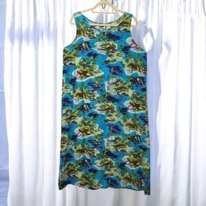 MTB Hawaiian Maxi Dress Tropical Palm Print‎ Sleeveless Sundress Woman Medium